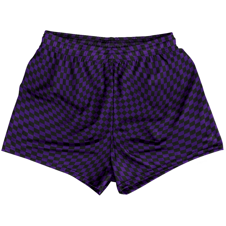 Warped Checkerboard Womens & Girls Sport Shorts End Made In USA - Purple Lakers And Black