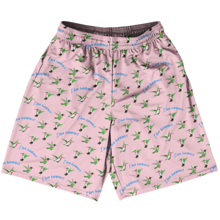 Hummingbirds I LOVE HUMMERS Basketball Practice Shorts Made In USA - Pale Pink Basketball Shorts.Jpg
