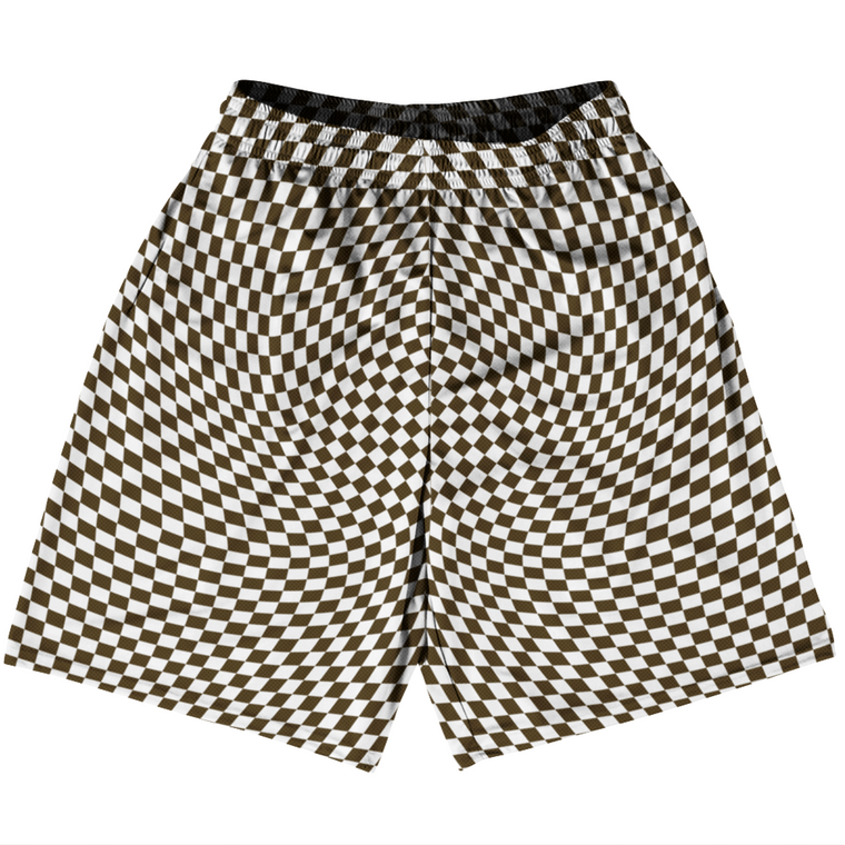 Warped Checkerboard Basketball Practice Shorts Made In USA - Brown Dark And White
