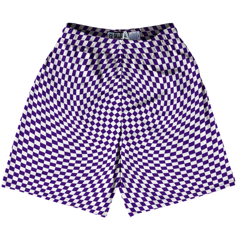 Warped Checkerboard Lacrosse Shorts Made In USA - Purple Lakers And White