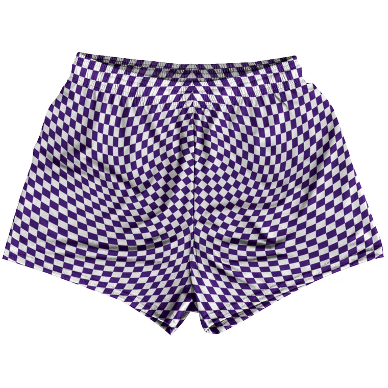 Warped Checkerboard Womens & Girls Sport Shorts End Made In USA - Purple Lakers And White