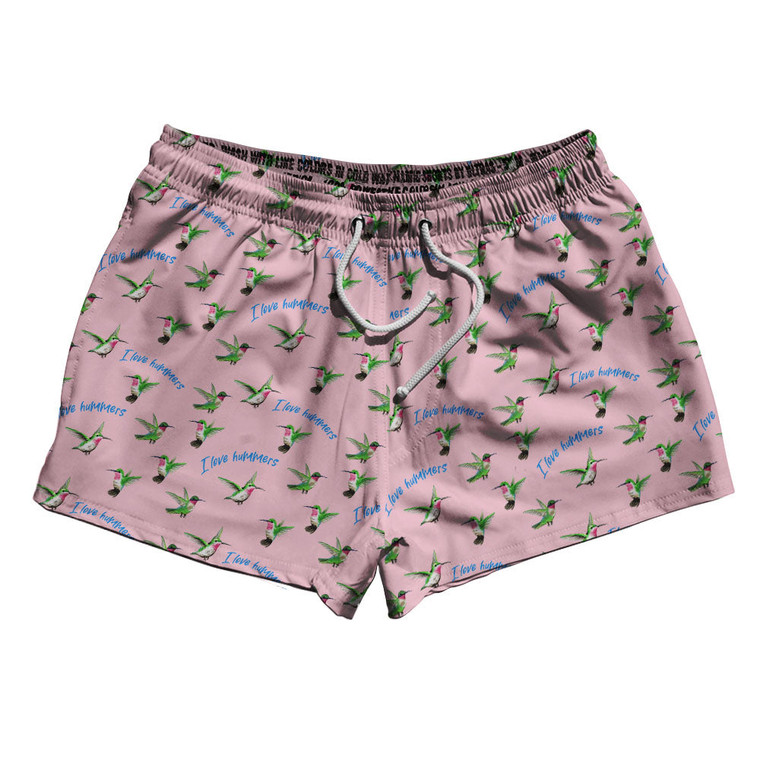 Hummingbirds I LOVE HUMMERS 2.5" Swim Shorts Made in USA - Pale Pink