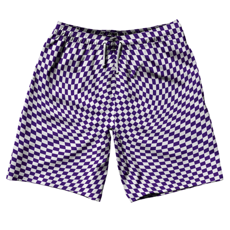 Warped Checkerboard 10" Swim Shorts Made in USA - Purple Lakers And White