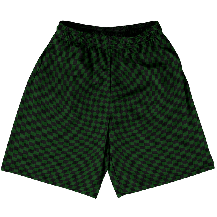 Warped Checkerboard Basketball Practice Shorts Made In USA - Green Forest And Black