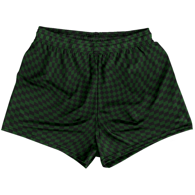 Warped Checkerboard Womens & Girls Sport Shorts End Made In USA - Green Forest And Black