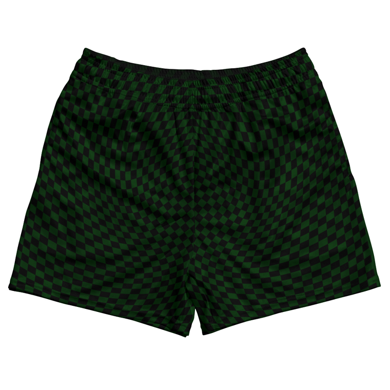 Warped Checkerboard Rugby Shorts Made In USA - Green Forest And Black