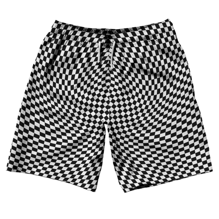 Warped Checkerboard 10" Swim Shorts Made in USA - Black And White