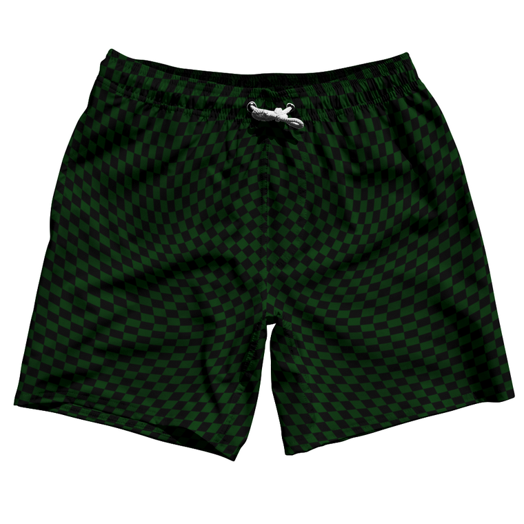 Warped Checkerboard Swim Shorts 7" Made in USA - Green Forest And Black