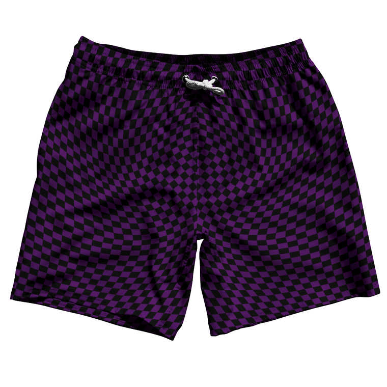 Warped Checkerboard Swim Shorts 7" Made in USA - Purple Medium And Black