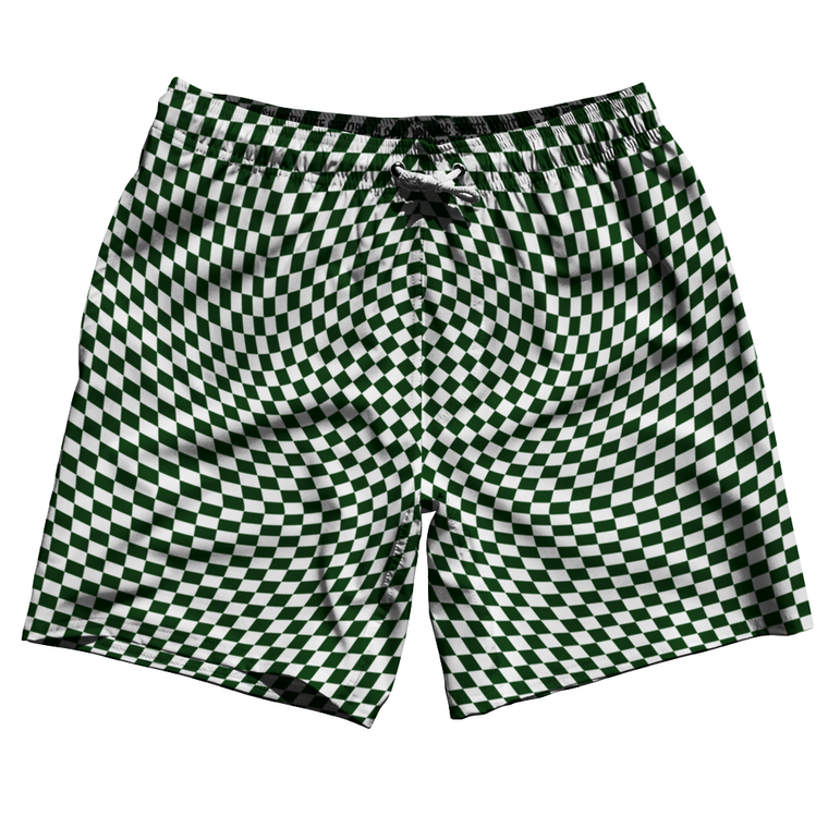 Warped Checkerboard Swim Shorts 7" Made in USA - Green Forest And White
