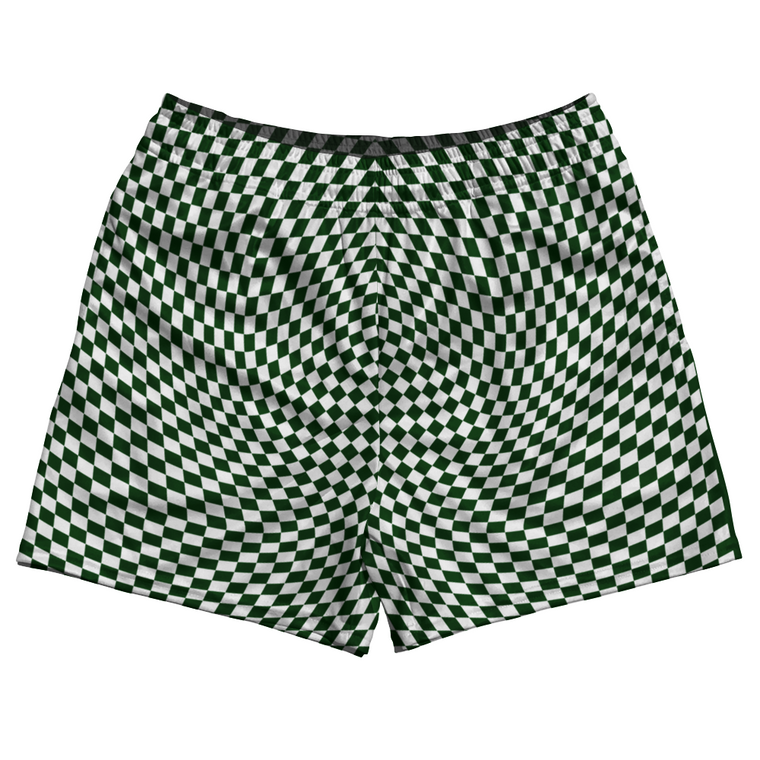 Warped Checkerboard Rugby Shorts Made In USA - Green Forest And White