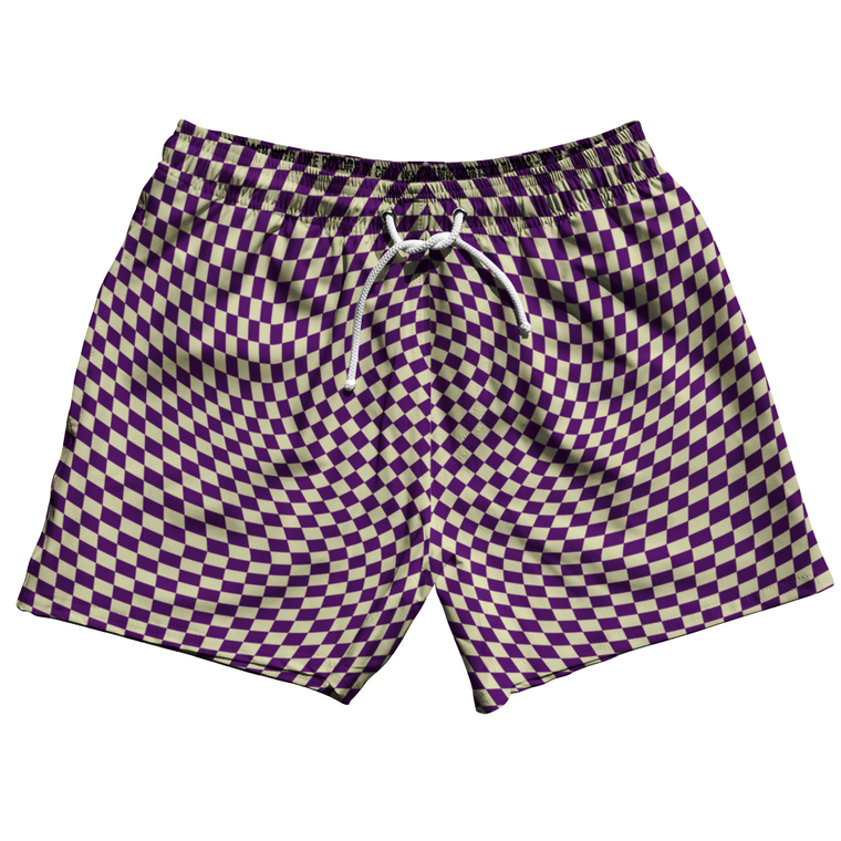 Warped Checkerboard 5" Swim Shorts Made in USA - Purple Medium And Vegas Gold