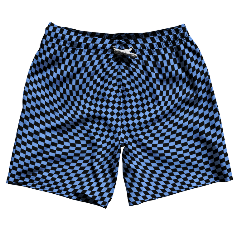 Warped Checkerboard Swim Shorts 7" Made in USA - Blue Carolina And Black