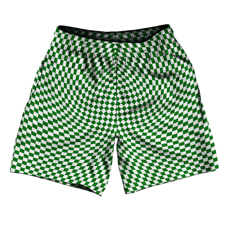 Warped Checkerboard Athletic Running Fitness Exercise Shorts 7" Inseam Shorts Made In USA - Green Kelly And White