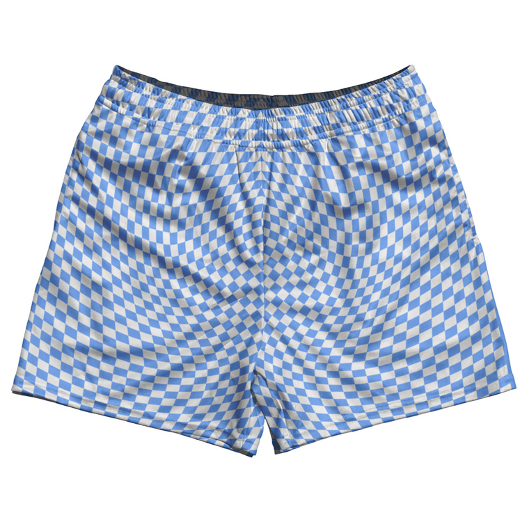 Warped Checkerboard Rugby Shorts Made In USA - Blue Carolina And White