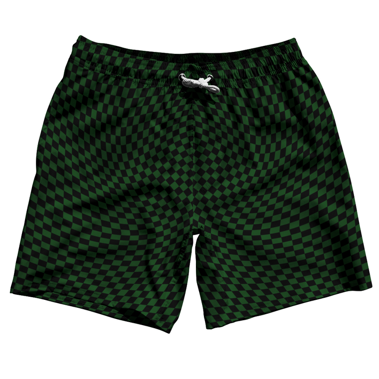 Warped Checkerboard Swim Shorts 7" Made in USA - Green Hunter And Black