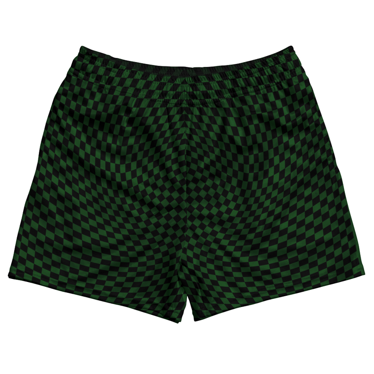 Warped Checkerboard Rugby Shorts Made In USA - Green Hunter And Black