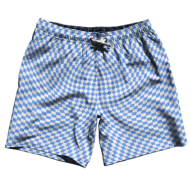 Warped Checkerboard Swim Shorts 7" Made in USA - Blue Carolina And White