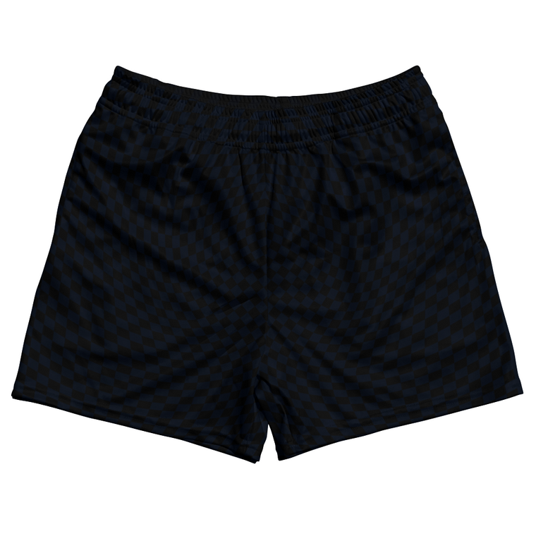 Warped Checkerboard Rugby Shorts Made In USA - Blue Navy Almost Black And Black