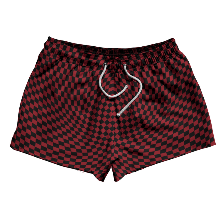 Warped Checkerboard 2.5" Swim Shorts Made in USA - Red Cardinal And Black