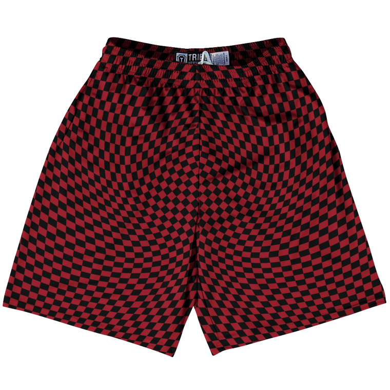 Warped Checkerboard Lacrosse Shorts Made In USA - Red Cardinal And Black