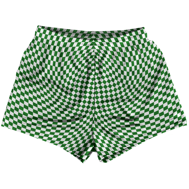 Warped Checkerboard Womens & Girls Sport Shorts End Made In USA - Green Kelly And White