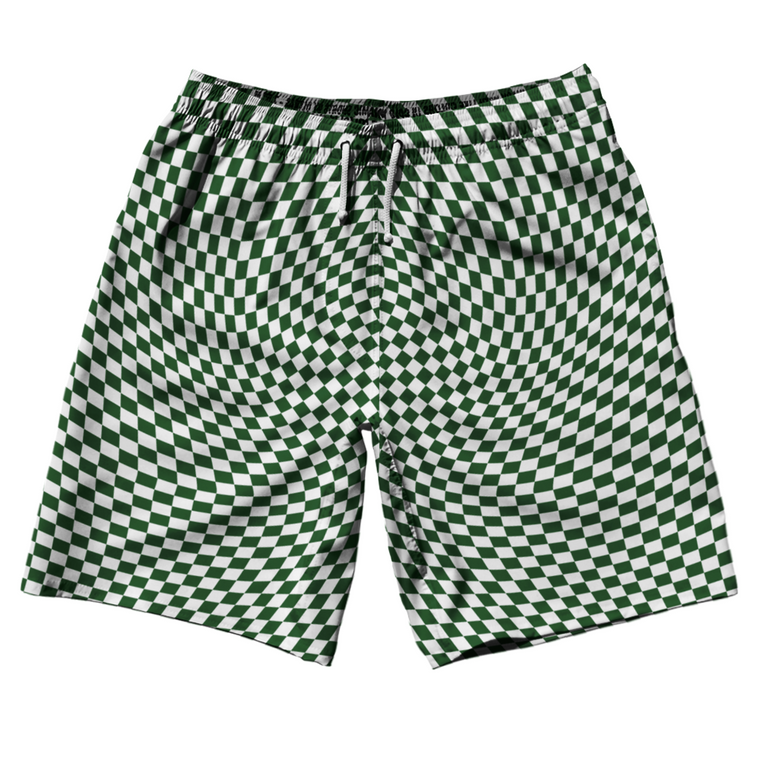 Warped Checkerboard 10" Swim Shorts Made in USA - Green Hunter And White