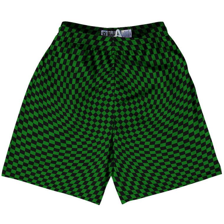 Warped Checkerboard Lacrosse Shorts Made In USA - Green Kelly And Black