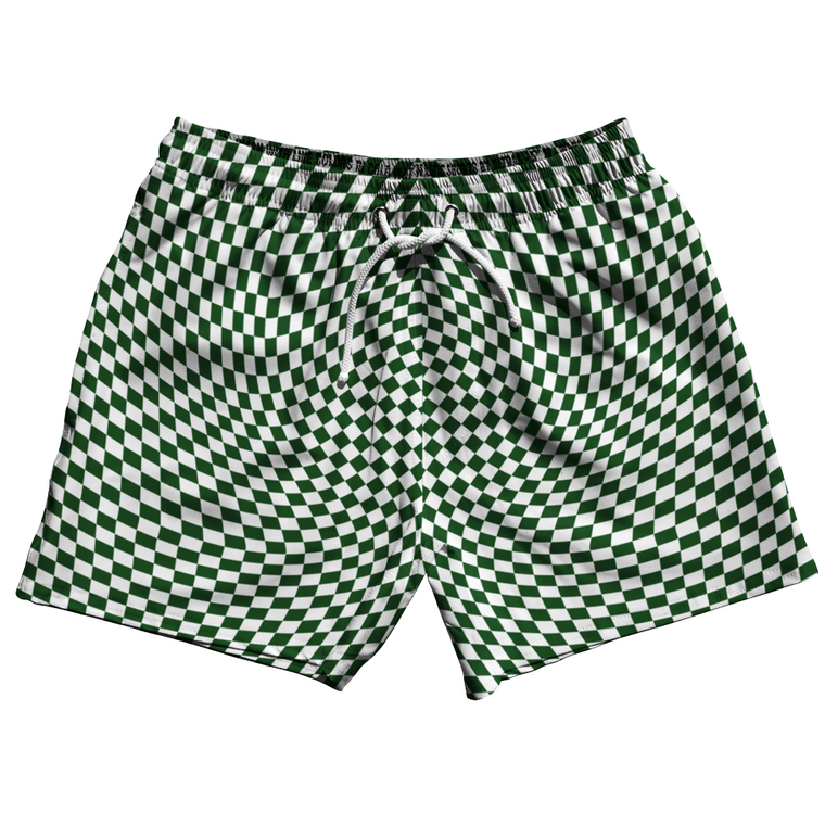 Warped Checkerboard 5" Swim Shorts Made in USA - Green Hunter And White