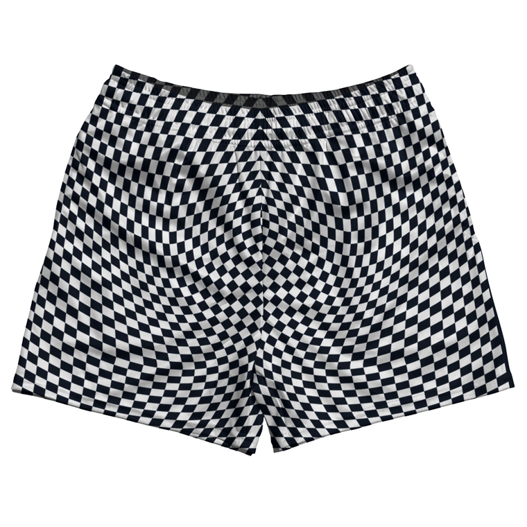 Warped Checkerboard Rugby Shorts Made In USA - Blue Navy Almost Black And White