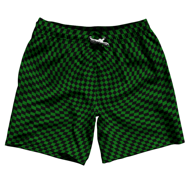 Warped Checkerboard Swim Shorts 7" Made in USA - Green Kelly And Black