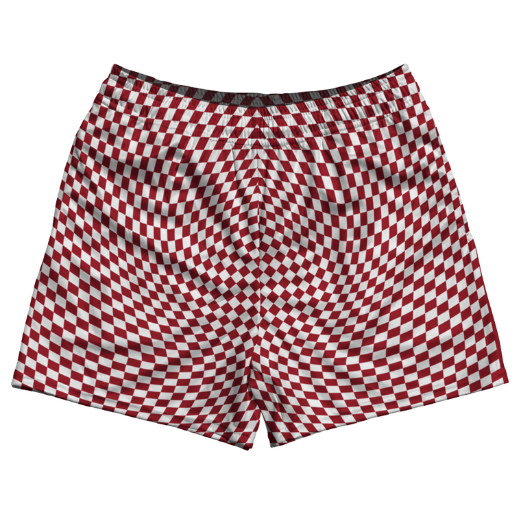 Warped Checkerboard Rugby Shorts Made In USA - Red Cardinal And White