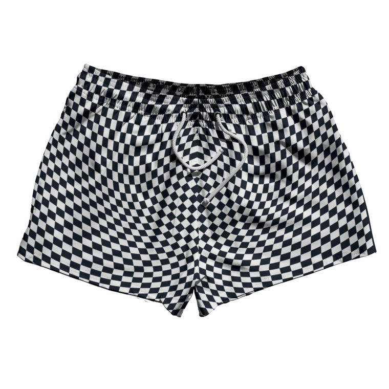 Warped Checkerboard 2.5" Swim Shorts Made in USA - Blue Navy Almost Black And White