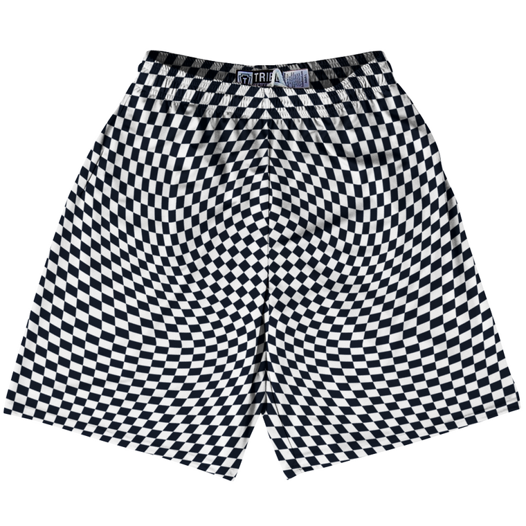 Warped Checkerboard Lacrosse Shorts Made In USA - Blue Navy Almost Black And White
