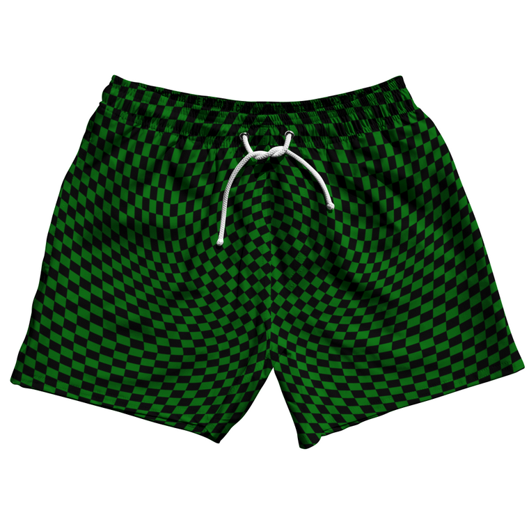 Warped Checkerboard 5" Swim Shorts Made in USA - Green Kelly And Black