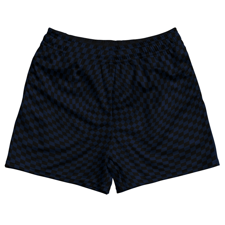 Warped Checkerboard Rugby Shorts Made In USA - Blue Navy And Black