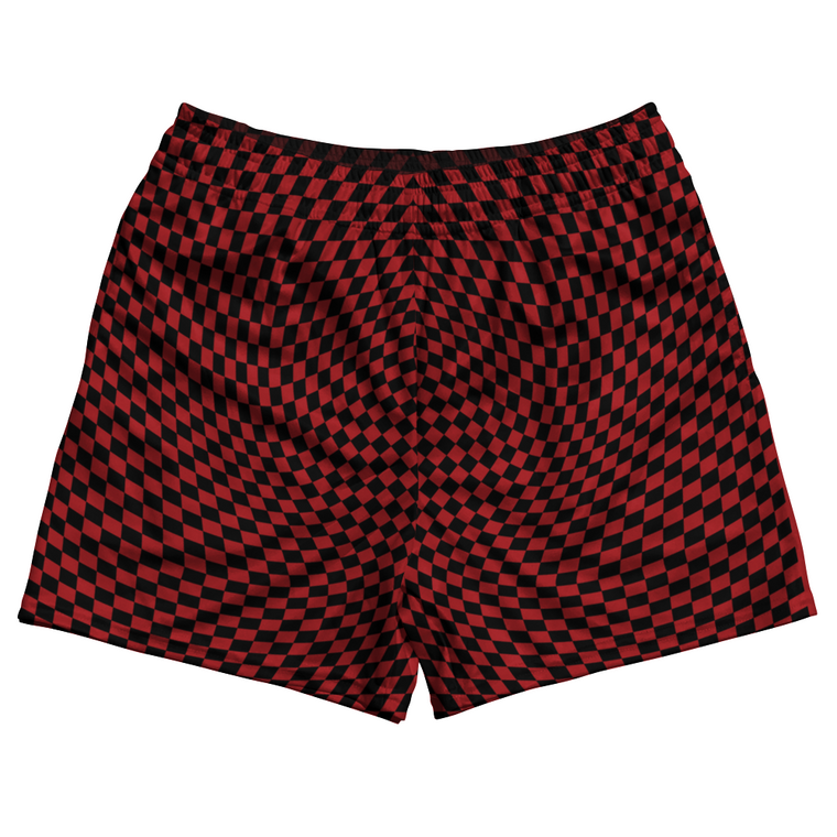 Warped Checkerboard Rugby Shorts Made In USA - Red Dark And Black