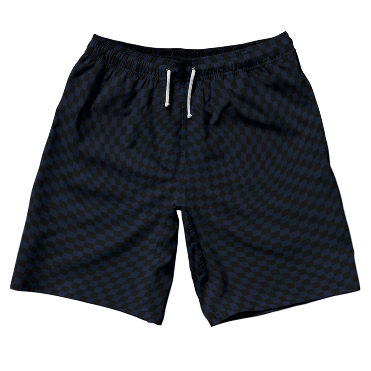 Warped Checkerboard 10" Swim Shorts Made in USA - Blue Navy And Black