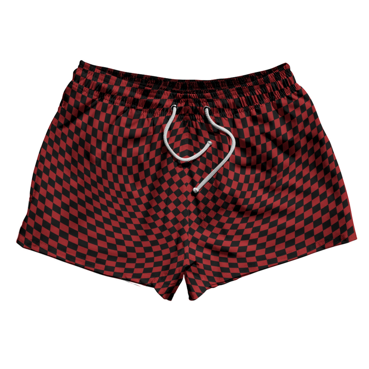 Warped Checkerboard 2.5" Swim Shorts Made in USA - Red Dark And Black