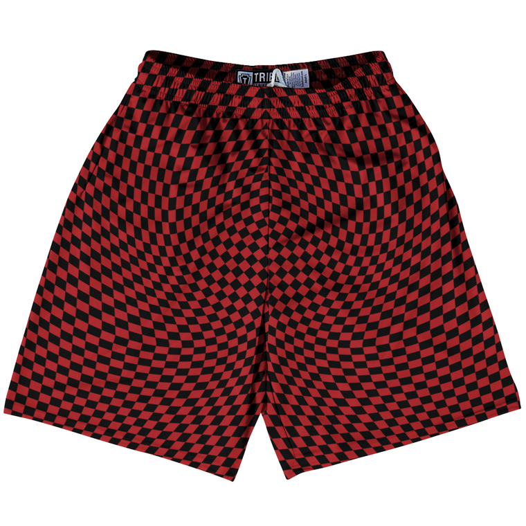 Warped Checkerboard Lacrosse Shorts Made In USA - Red Dark And Black