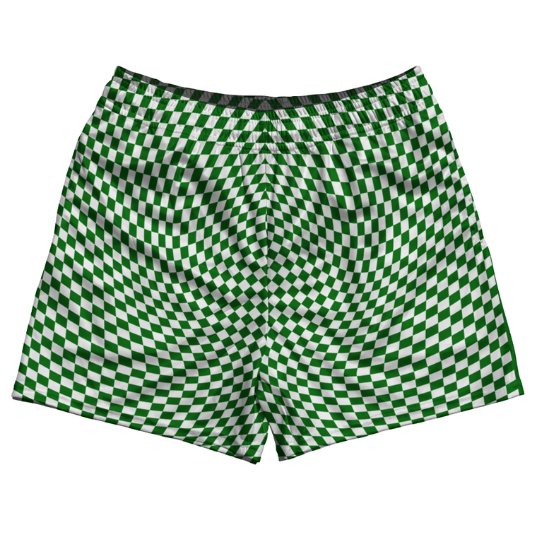 Warped Checkerboard Rugby Shorts Made In USA - Green Kelly And White