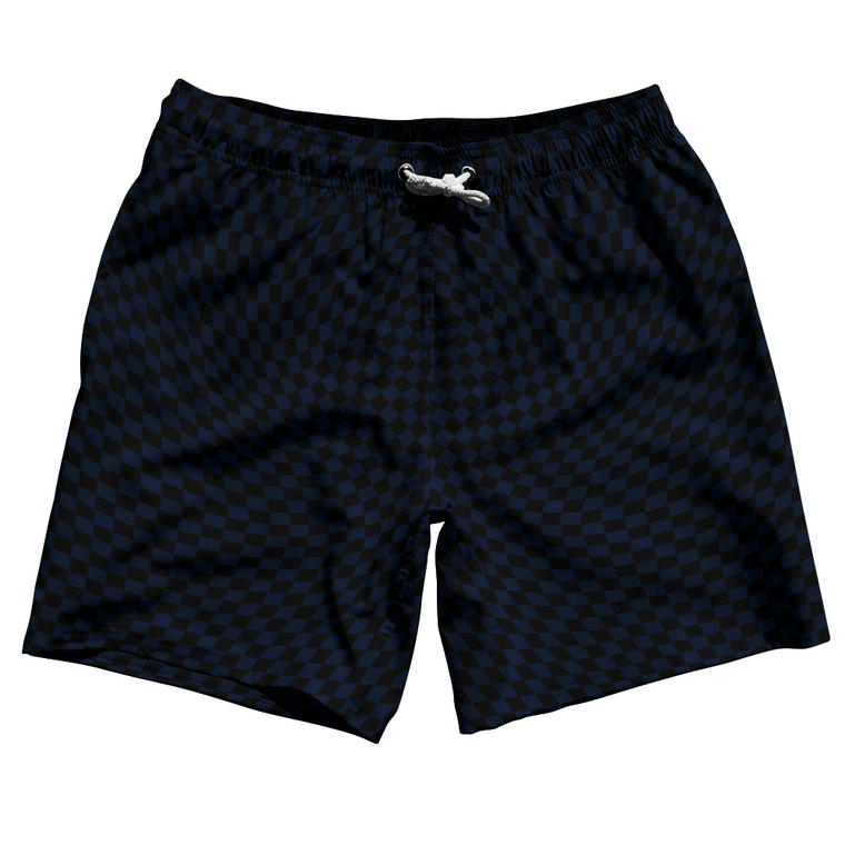Warped Checkerboard Swim Shorts 7" Made in USA - Blue Navy And Black