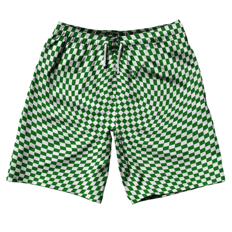 Warped Checkerboard 10" Swim Shorts Made in USA - Green Kelly And White