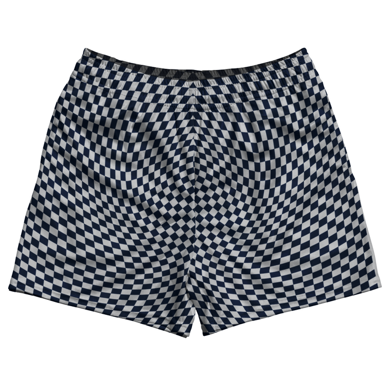 Warped Checkerboard Rugby Shorts Made In USA - Blue Navy And Grey Medium