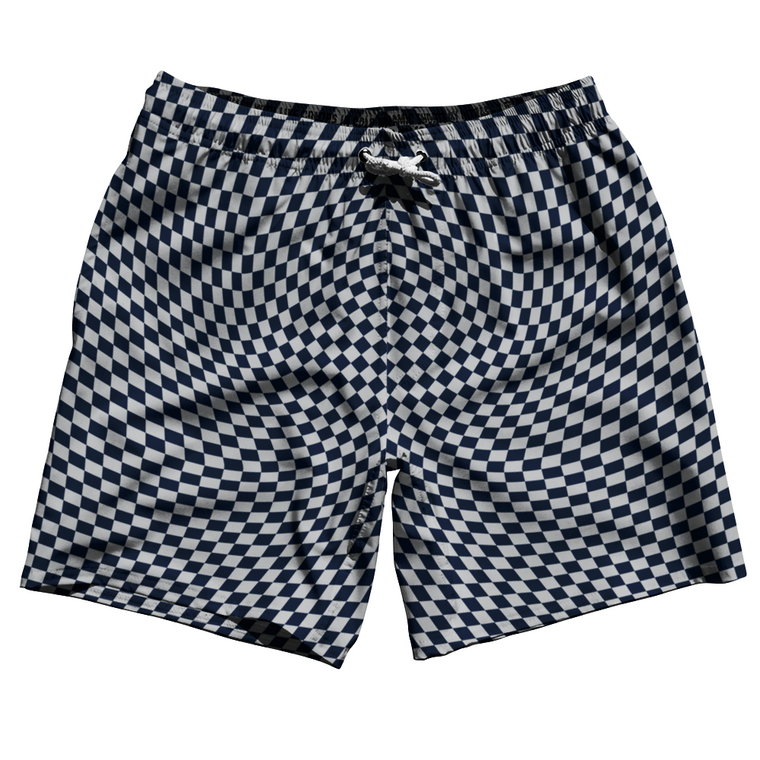 Warped Checkerboard Swim Shorts 7" Made in USA - Blue Navy And Grey Medium