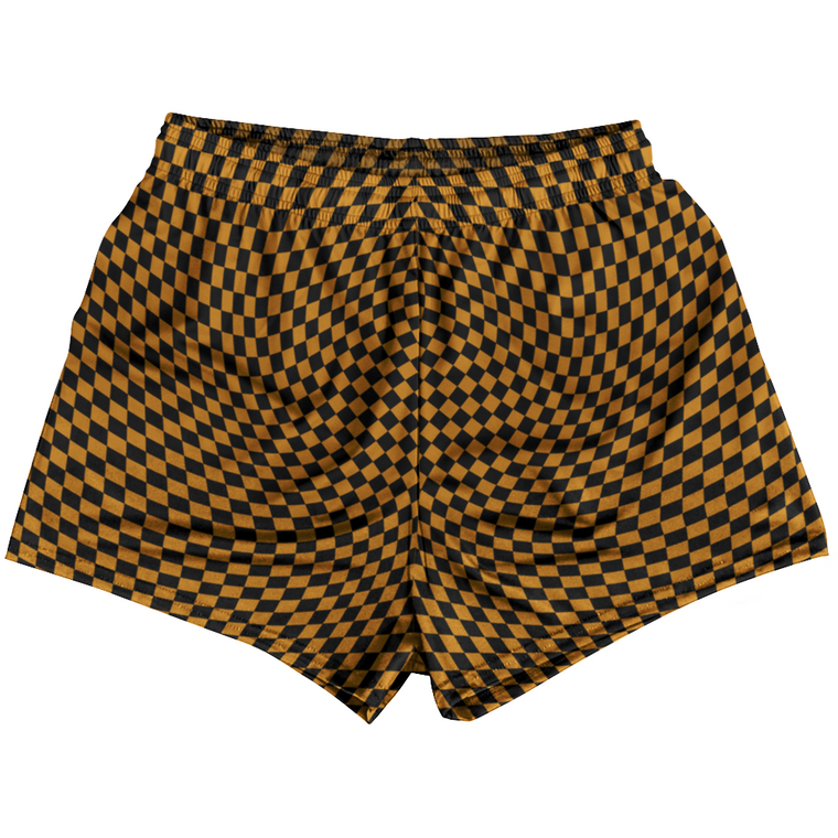 Warped Checkerboard Womens & Girls Sport Shorts End Made In USA - Orange Burnt And Black