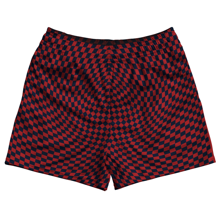 Warped Checkerboard Rugby Shorts Made In USA - Blue Navy And Red Dark