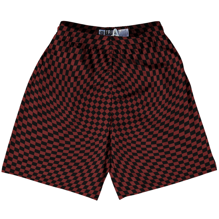 Warped Checkerboard Lacrosse Shorts Made In USA - Red Maroon And Black
