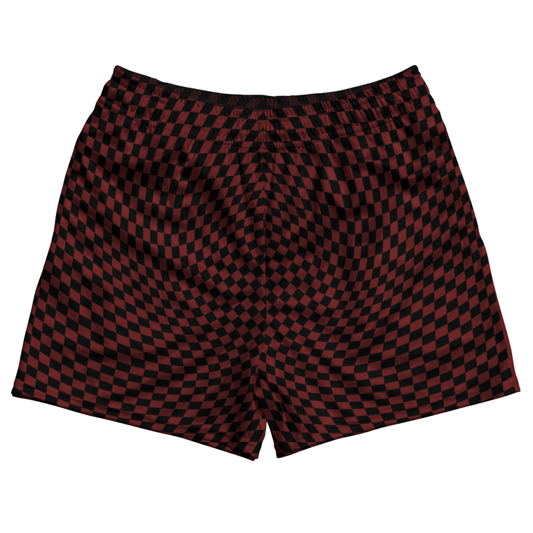 Warped Checkerboard Rugby Shorts Made In USA - Red Maroon And Black