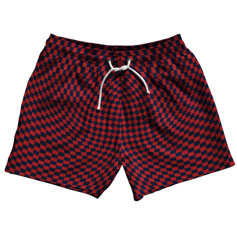 Warped Checkerboard 5" Swim Shorts Made in USA - Blue Navy And Red Dark